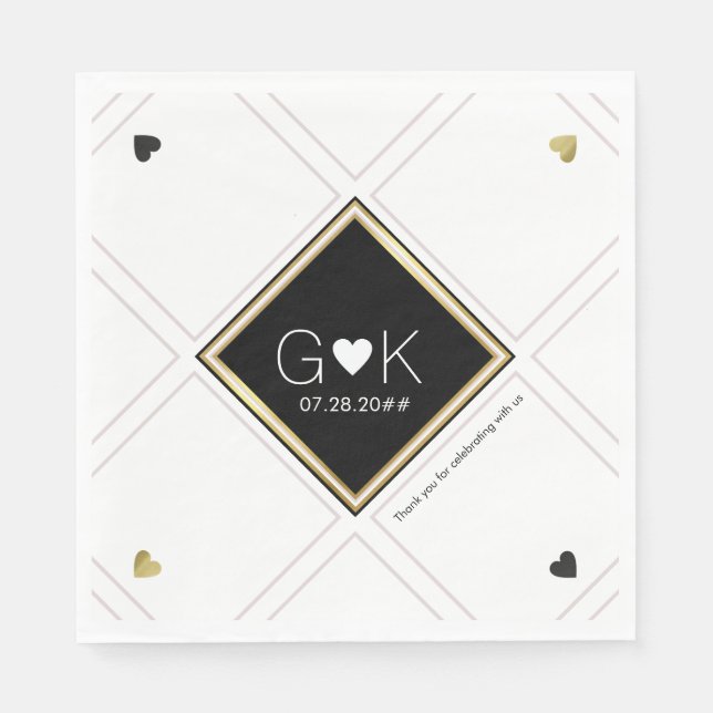 modernt geometriskt linjer med monogram ... bröllo pappersservett (Framsidan)