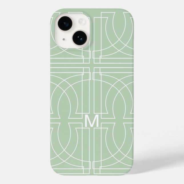 Modernt geometriskt mönster Salvia grönt monogram (Baksida)