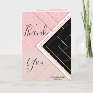 Modernt geometriskt rosa guld slår design tack kort