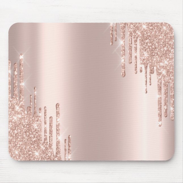 Modernt Glitterdropp Rosa Guld Musmatta (Framsidan)