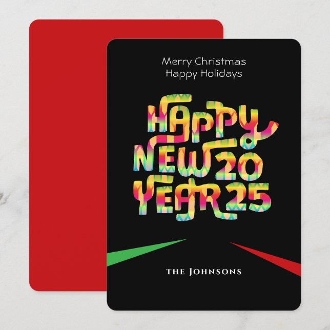 Modernt Gott Nytt År 2025 Färgglatt Personligt Julkort (Fram/baksida)