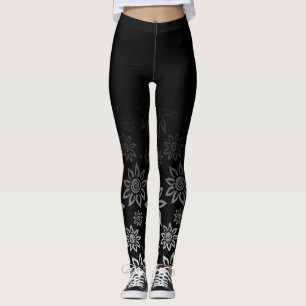Modernt grafiskt blommamönster för svart & för leggings