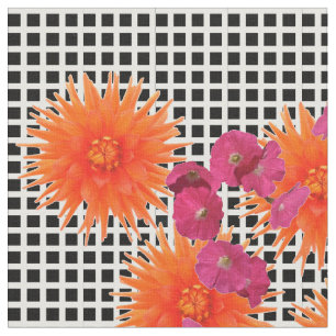 Modernt grafiskt rosa orange blommakontrolltyg tyg