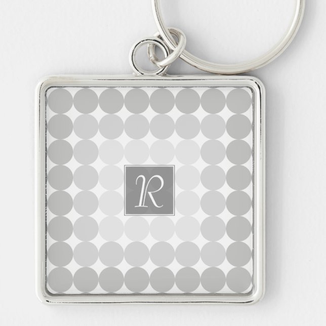 Modernt grått cirkelmonogram fyrkantig silverfärgad nyckelring (Framsidan)