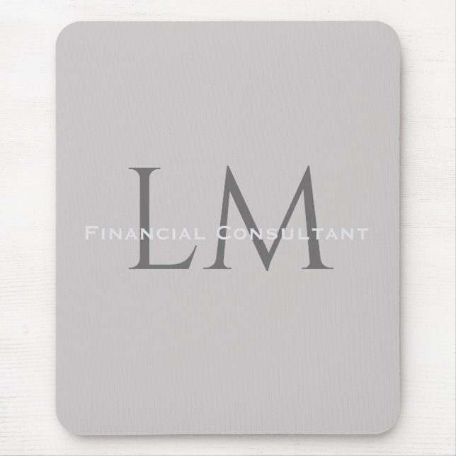 Modernt Grått Monogram Arbetsplatsaccent Musmatta (Framsidan)