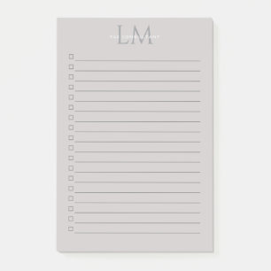 Modernt grått monogram brevpapper post-it block
