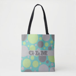 Modernt grått och gröna bubblor monogram tygkasse