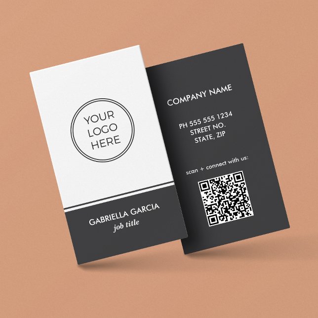 Modernt Grått QR-kod Logotyp Visitenkort Visitkort (Card shown in 3.5x2 inches. Personalize and choose size, corner + paper style)