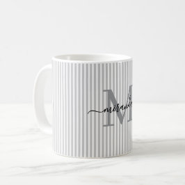 Modernt Grått Randigt Monogramnamn Kaffemugg