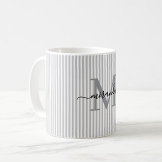 Modernt Grått Randigt Monogramnamn Kaffemugg