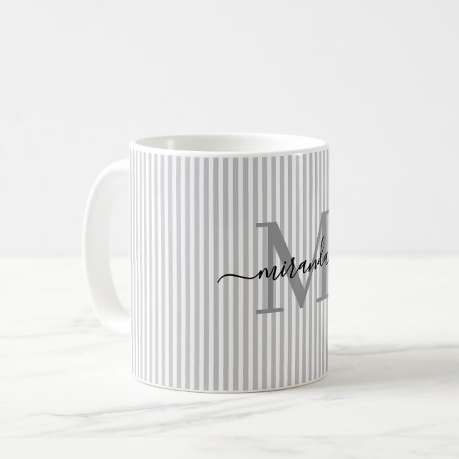 Modernt Grått Randmonogram Namn Kaffemugg (Framsida vänster)