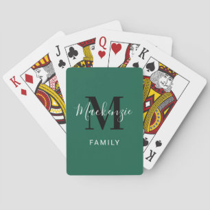 Modernt grönt familjemonogram anpassat casinokort