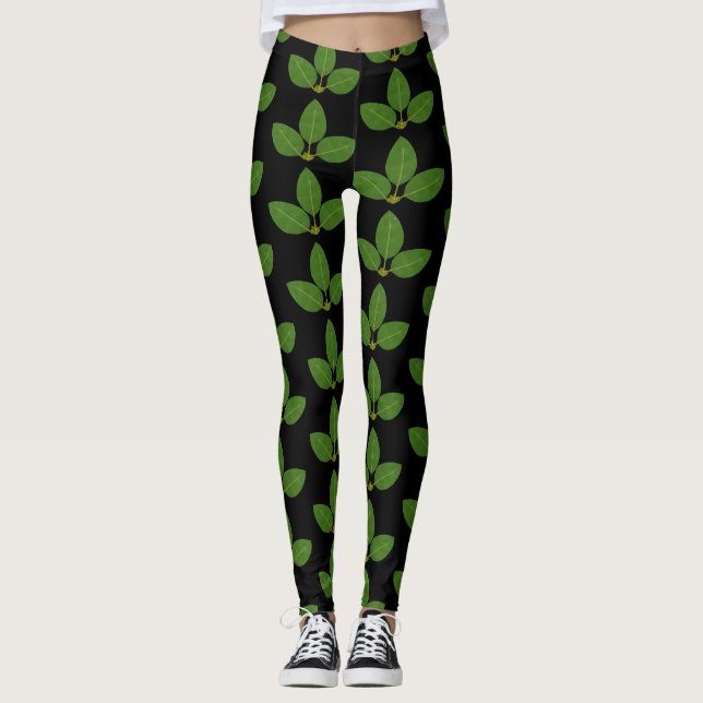 Modernt grönt lagerbladsmönster leggings (Framsida)