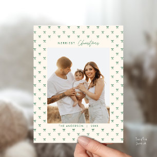 Modernt grönt pilmönster familjefoto jul vykort