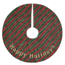 Modernt grönt rött randmönster personligt meddelan julgransmatta borstad polyester