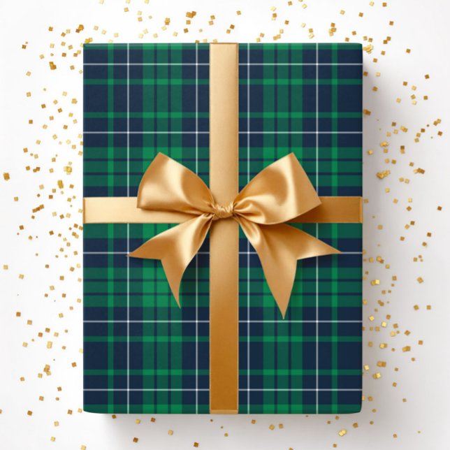 Modernt grönt rutigt mönster presentpapper (Modern Green Plaid Pattern Wrapping Paper)