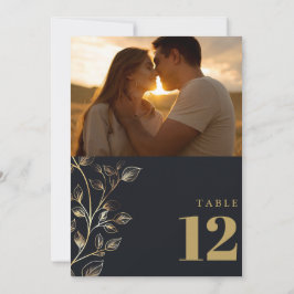 Modernt Guld Blommigt Fotobord Nummer Inbjudningar