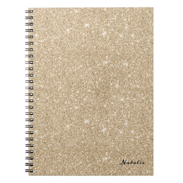 Modernt guld- gnistraglitter med namn anteckningsbok (Framsidan)