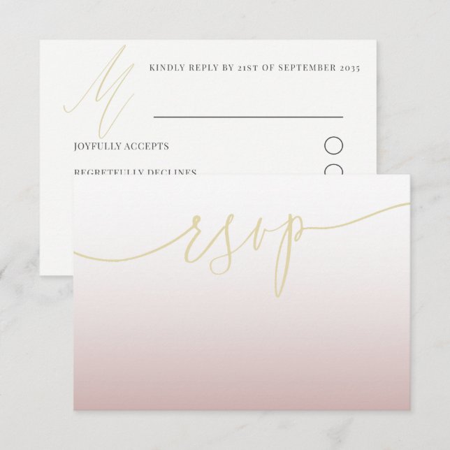 Modernt guld och rosa bröllops-RSVP OSA Kort (Fram/baksida)