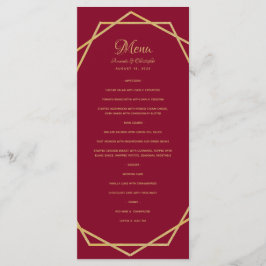Modernt guld på burgunderröd geometrisk bröllopsme meny