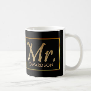 Modernt guld & svart Herr personligbröllop Kaffemugg