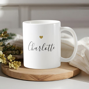 Modernt Guldhjärt Kalligrafi Namn Kaffemugg
