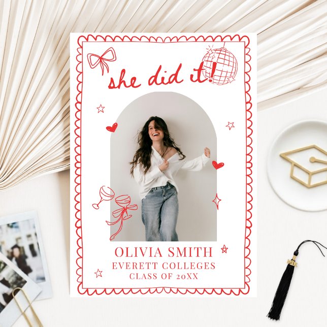 Modernt Handritat Fotografi Examenfest Inbjudningar (She Did It Modern Graduation Announcement Graduation Party Invitation)