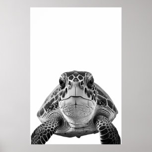 Modernt havssköldpaddsporträtt svart vitt poster