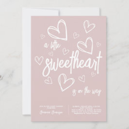 Modernt hjärta baby shower för flicka i rosa inbjudningar