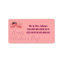 MODERNT HJÄRTA ROSA VALENTINSDAG ADRESSETIKETT
