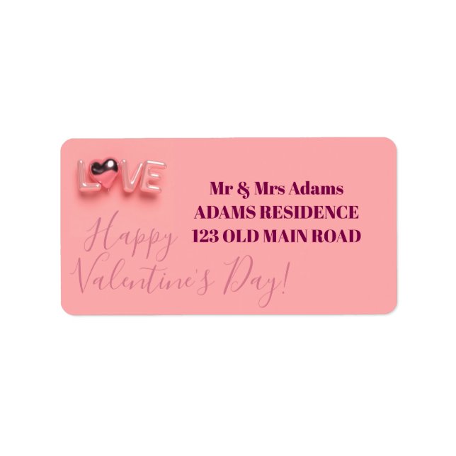 MODERNT HJÄRTA ROSA VALENTINSDAG ADRESSETIKETT (Framsidan)