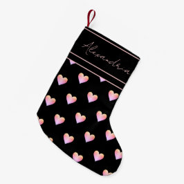 Modernt hjärta svart rosa personligt liten julstrumpa