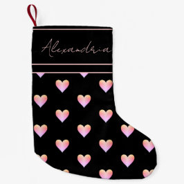 Modernt hjärta svart rosa personligt liten julstrumpa