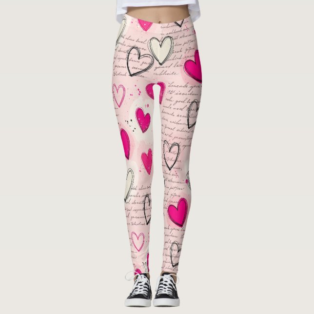 Modernt hjärtmönster med skriptbakgrund (11) leggings (Framsida)