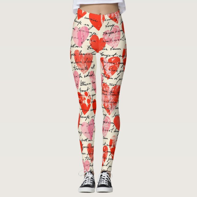 Modernt hjärtmönster med skriptbakgrund (12) leggings (Framsida)