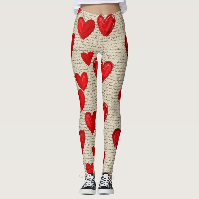 Modernt hjärtmönster med skriptbakgrund (13) leggings (Framsida)