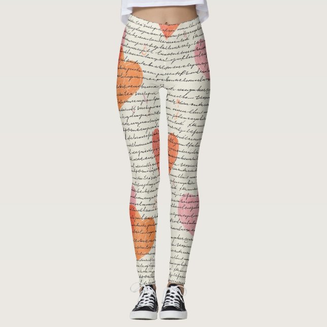 Modernt hjärtmönster med skriptbakgrund (14) leggings (Framsida)