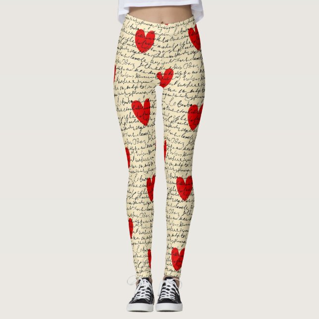 Modernt hjärtmönster med skriptbakgrund (15) leggings (Framsida)