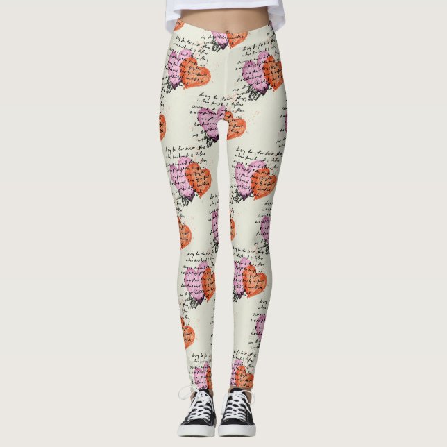 Modernt hjärtmönster med skriptbakgrund (16) leggings (Framsida)