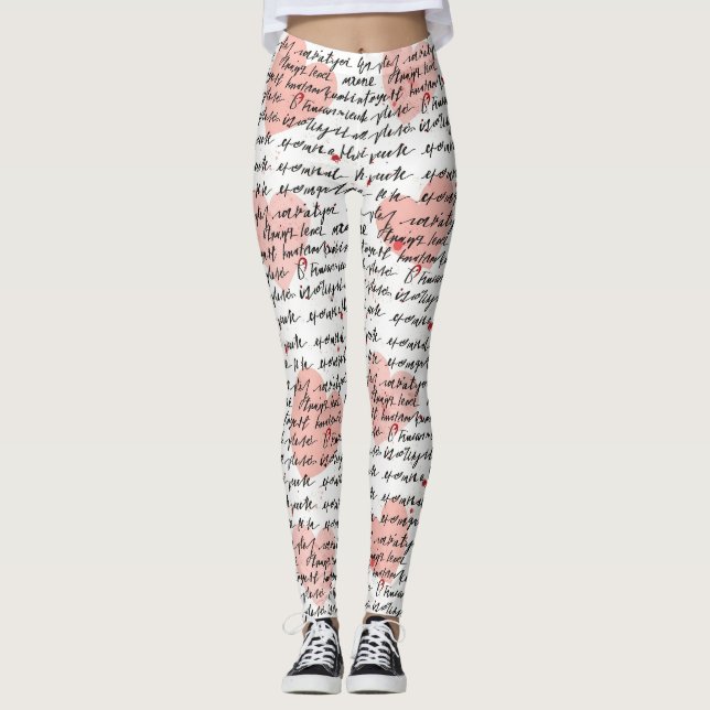 Modernt hjärtmönster med skriptbakgrund (17) leggings (Framsida)