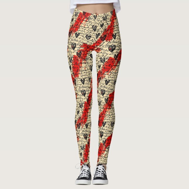 Modernt hjärtmönster med skriptbakgrund (1) leggings (Framsida)