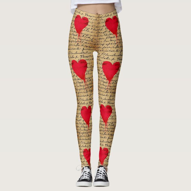 Modernt hjärtmönster med skriptbakgrund (4) leggings (Framsida)
