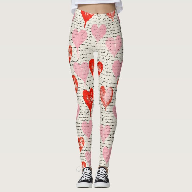 Modernt hjärtmönster med skriptbakgrund (5) leggings (Framsida)