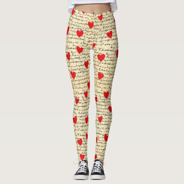 Modernt hjärtmönster med skriptbakgrund (6) leggings (Framsida)