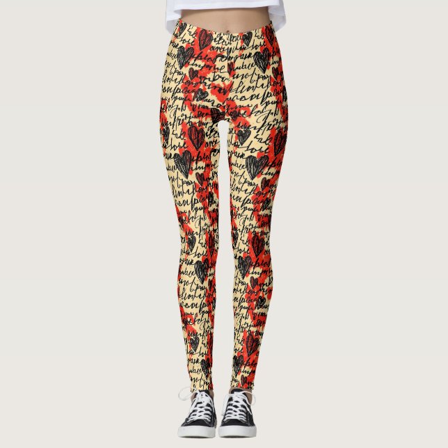 Modernt hjärtmönster med skriptbakgrund (7) leggings (Framsida)