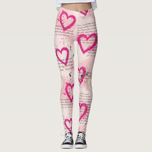 Modernt hjärtmönster med skriptbakgrund (8) leggings (Framsida)