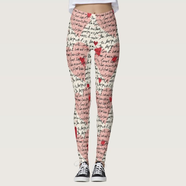 Modernt hjärtmönster med skriptbakgrund (9) leggings (Framsida)