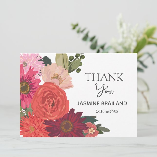 Modernt höstblommigt bröllopsdusch    tack kort (Stående Fram)