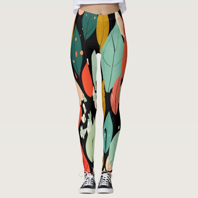 Modernt höstlövsmönster leggings (Framsida)