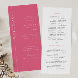 Modernt Hot Pink och Vitt Bat Mitzvah-programkort